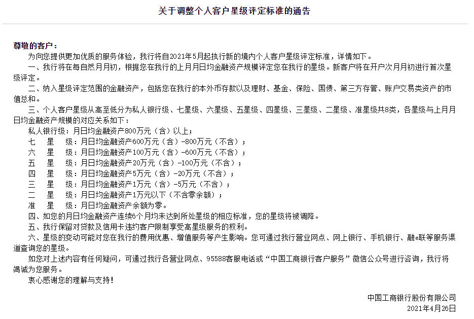 工行调整个人客户星级评定标准，看你还有几颗星？(图1)